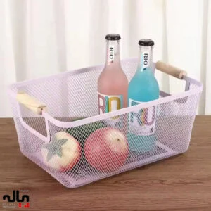 سبد فلزي دسته چوبي