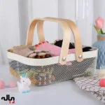سبد فلزي دسته چوبي تاشو