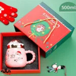 ماگ کریسمس سرامیکی درب‌دار طرح گوی برفی