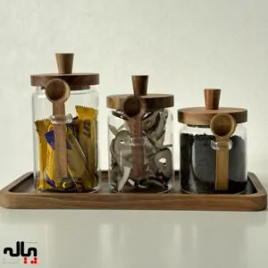 بانکه شیشهای درب چوبی و قاشق دار در 3 سایز
