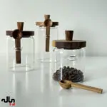 بانکه شیشه‌ای درب چوبی و قاشق دار در 3 سایز - تصویر 2