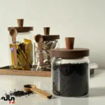بانکه شیشه‌ای درب چوبی و قاشق دار در 3 سایز - تصویر 3