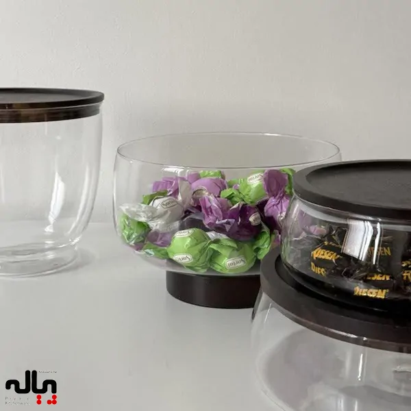 ظرف پیرکس درب چوبی | ظرف پذیرایی و نگهداری لوکس برای شیرینی، شکلات و تنقلات - Image 2
