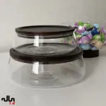 ظرف پیرکس درب چوبی | ظرف پذیرایی و نگهداری لوکس برای شیرینی، شکلات و تنقلات - تصویر 3