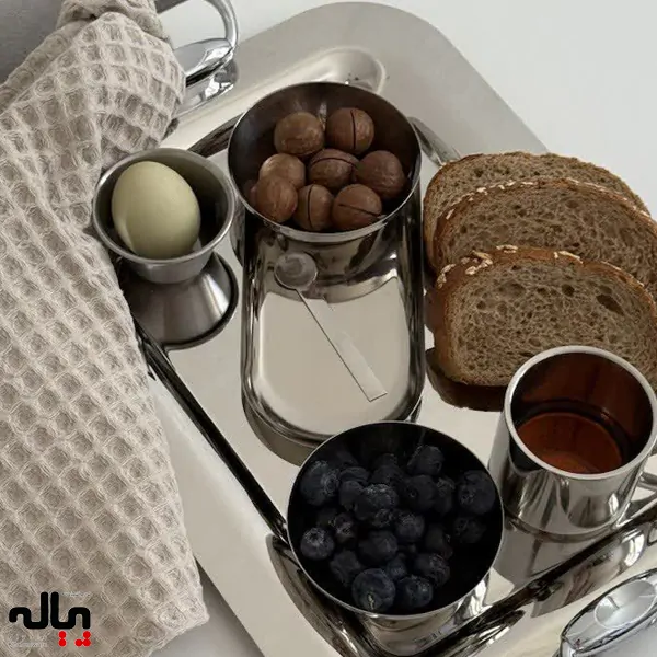 سینی پذیرایی لوکس با ضمانت عدم تغییر رنگ | استیل براق دستهدار - Image 2