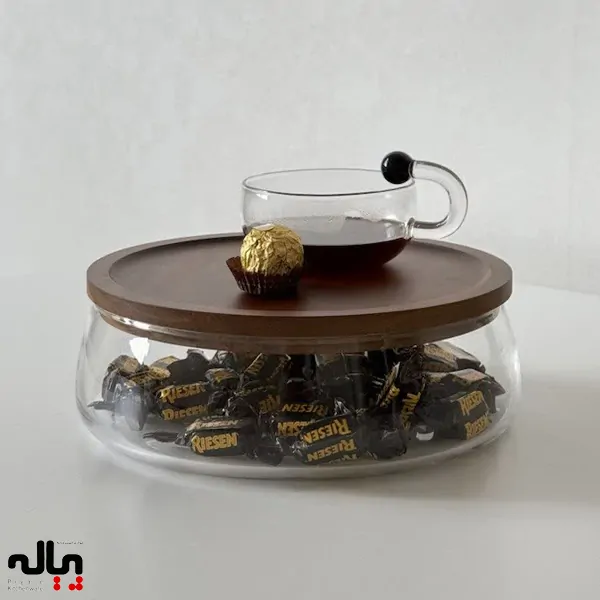 ظرف پیرکس درب چوبی | ظرف پذیرایی و نگهداری لوکس برای شیرینی، شکلات و تنقلات - Image 4
